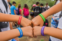 Alumnos utilizando pulseras de silicona durante una excursión escolar Alumnos utilizando pulseras de silicona durante una excursión escolar