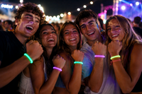 Jóvenes utilizando pulseras Glow durante un concierto